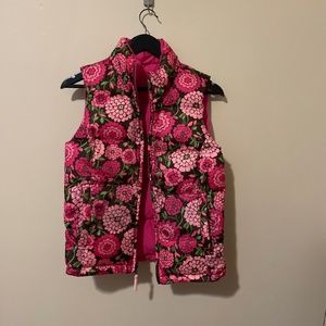 Lilly Pulitzer Pink Floral Reversible Down Puffer Mid Length Vest